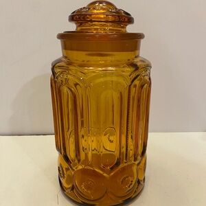 Vintage LE Smith Moon and Stars Amber Glass Canister 11”